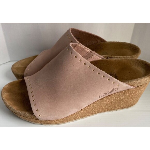 Birkenstock PAPILLIO NAMICA  COLOR Rivets Pink Wedge HEEL MULE NUBUCK Sz 8   39 - Picture 2 of 5